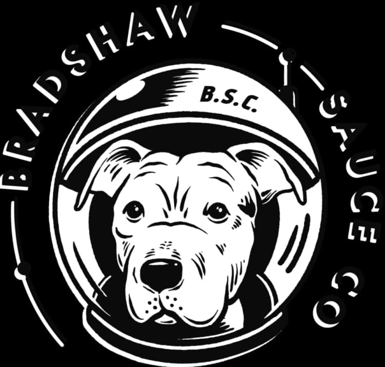Bradshaw Sauce Co. astronaut-bulldog badge